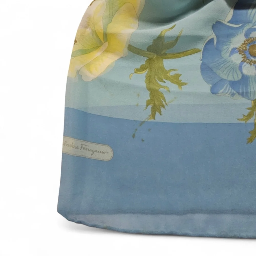 Salvatore Ferragamo Blue Floral Silk Scarf